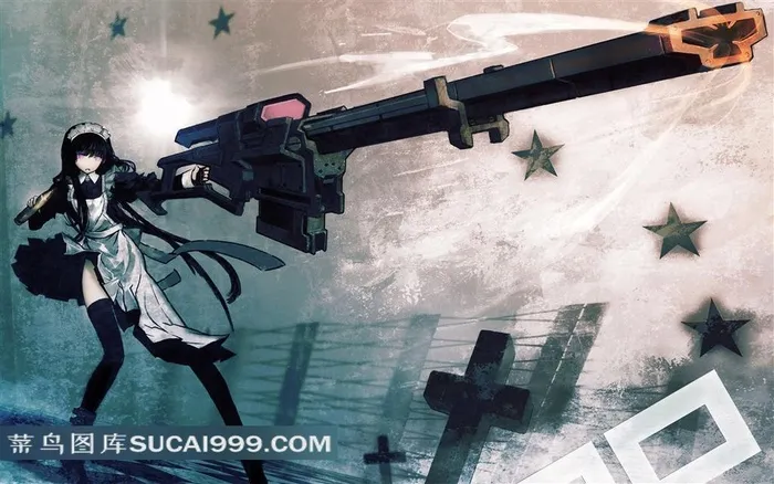 黑岩射手拿枪的动漫女孩素材