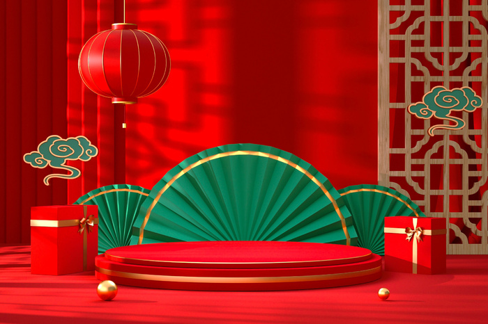 中国风古典喜庆C4D背景图3D国潮场景促销活动海报PSD设计素材模板psd模版下载