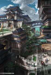 中国风古装人物建筑物CG原画图片 中国风古装人物建筑物CG原画图片