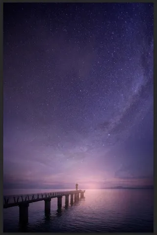 星空 湖泊 长桥 海边