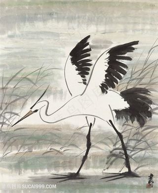 林风眠水墨仙鹤风景画