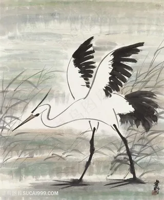 林风眠水墨仙鹤风景画