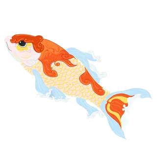 手绘烫金国潮中国风卡通锦鲤鱼金鱼插画装饰元素PSD设计素材