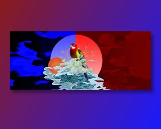 手绘红蓝色国潮风展板背景