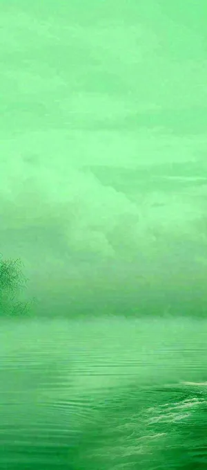 中国风绿色唯美已经云海河湖竹子，水面倒影