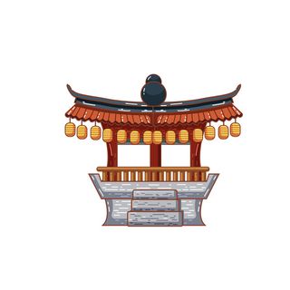 复古中国风国潮古建筑插画手绘高楼古塔AI素材亭子png免抠图