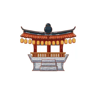 复古中国风国潮古建筑插画手绘高楼古塔AI素材亭子png免抠图