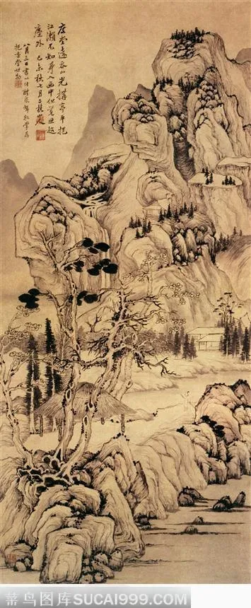 高山松石图