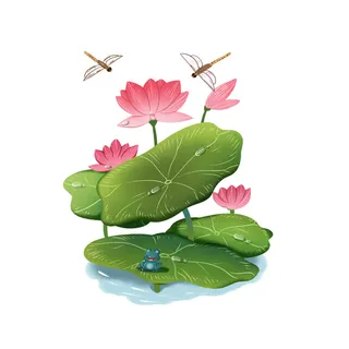 国潮中国风手绘荷花莲花荷叶莲藕植物花卉装饰插画PSD设计素材