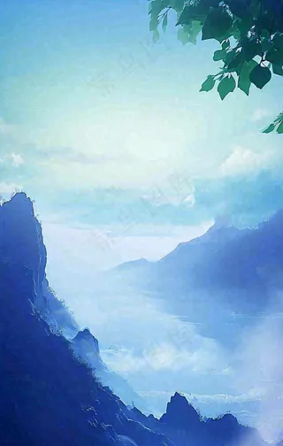 中国风云雾山脉河流湖面意境植物