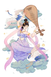 手绘国潮中国风古代敦煌神话飞天仙女美女古装人物插画PSD素材