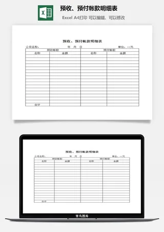 预收、预付帐款明细表excel模板