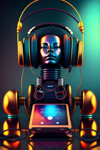 带耳机的机器人插画