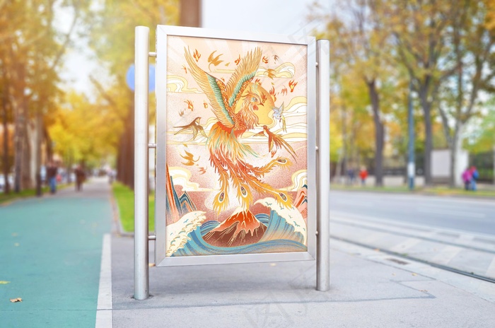 手绘山海经国朝插画海报psd模版下载