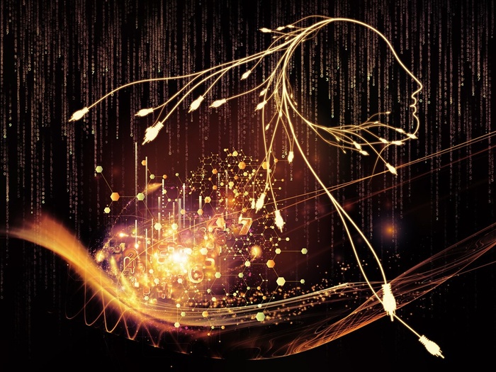 金色炫彩人形线条信息科技背景