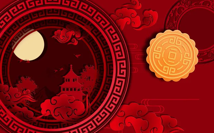大红色中秋国庆插画背景
