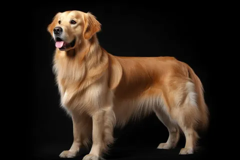 一只赛级金毛宠物狗黑色背景摄影图