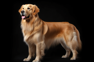 一只赛级金毛宠物狗黑色背景摄影图