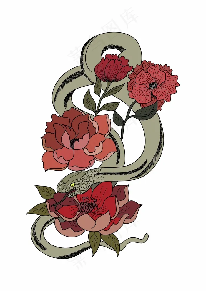 青蛇大红花cdr矢量模版下载