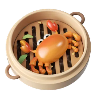 立体卡通中秋美食清蒸螃蟹模型免扣