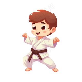 跆拳道男孩插画免抠
