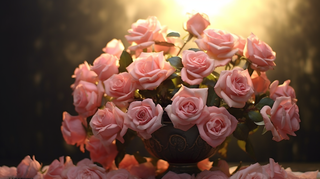 阳光下的粉红玫瑰浪漫摄影图