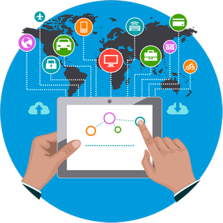 平板电脑地球卡通连接少儿兴趣班素材