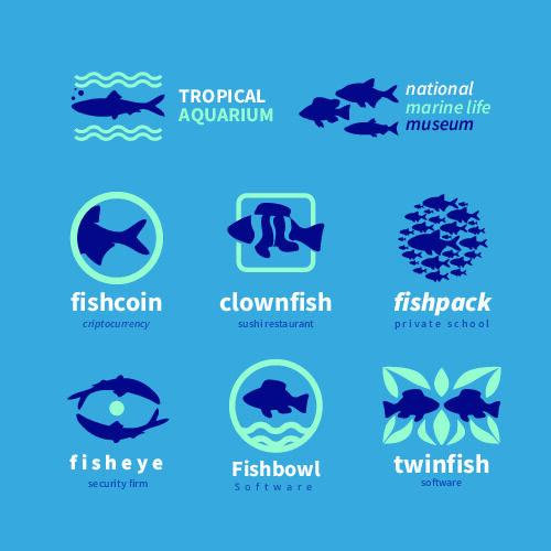 商务海洋鱼类海鲜图标LOGO标识标志标签水产图形AI矢量EPS素材图