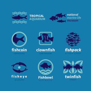 商务海洋鱼类海鲜图标LOGO标识标志标签水产图形AI矢量EPS素材图