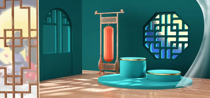 中国风国潮电商促销首页海报C4D背景图3D场景立体设计PSD素材模板 中国风国潮电商促销首页海报C4D背景图3D场景立体设计PSD素材模板