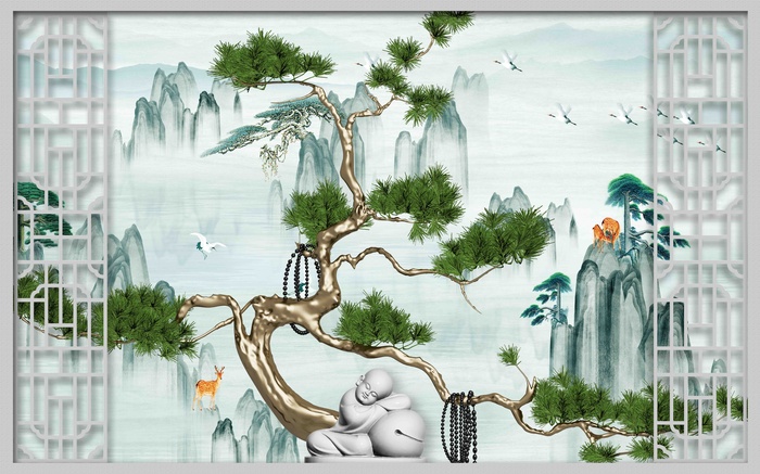 新中式现代背景墙 