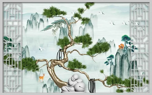 新中式现代背景墙 