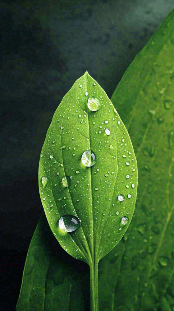夏天绿植叶子露珠萌芽清新，雨水白露谷雨摄影图(816x1456)