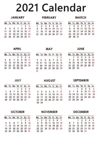 2021 年日历 PNG免抠