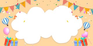 黄色卡通手绘云朵彩旗家长会说课开学展板背景边框