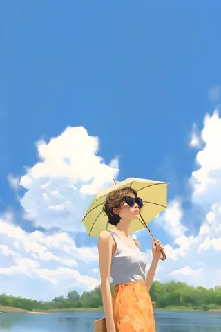 人物河边玩耍天空背景