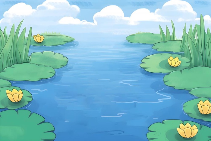夏日玩水湖面植物荷叶睡莲插画背景(3600x2400)