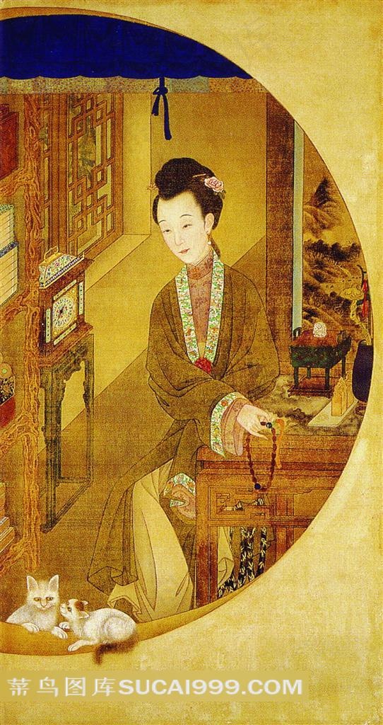 中国古典美女礼佛图生活场景