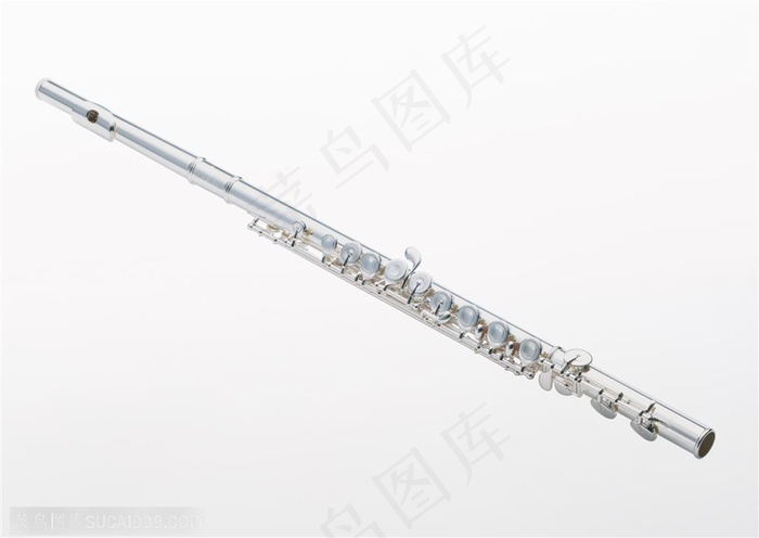 乐器笛子-斜着摆放着的金属不锈钢材质笛子