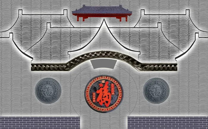 新中式古典装饰立瓦背景墙 psd模版下载