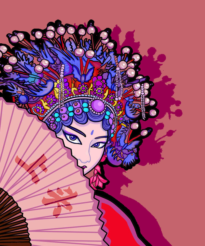手绘中国风国潮京剧戏曲人物插画古风国粹花旦ai矢量ps设计素材图psd模版下载