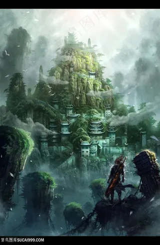 中国风门派建筑物CG原画绘画图片