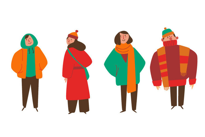 冬天服饰服装冬装穿冬装保暖冬季卡通人物男女装Ai矢量图片素材