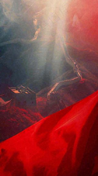 雄伟长城大气红色灯光