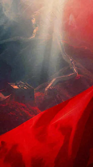 雄伟长城大气红色灯光