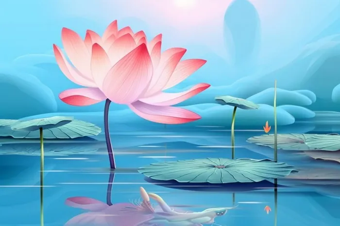 蓝色光影清新荷花背景