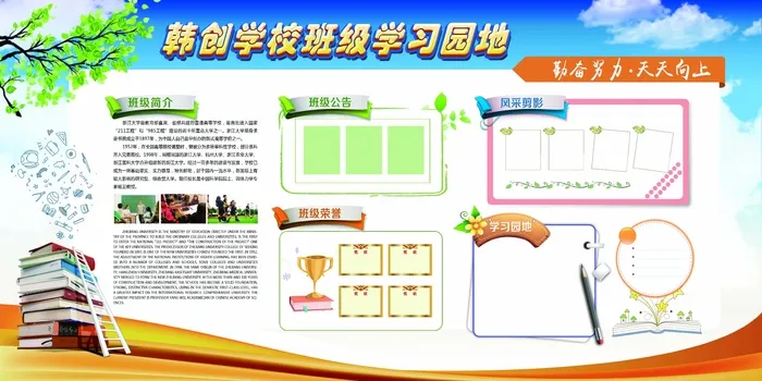 企业学校文化墙学习园地展板模板psd模版下载