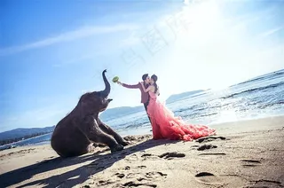 海边亲吻的情侣