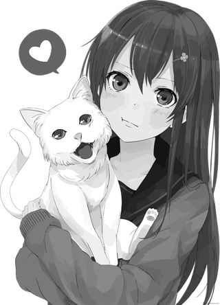 猫咪女孩黑白素材卡通