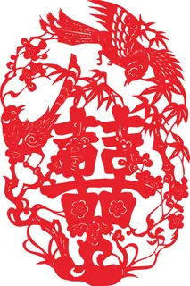 红色喜庆简约风春节窗花剪纸邮票吉祥如意恭喜发财双喜百鸟朝凤矢量图